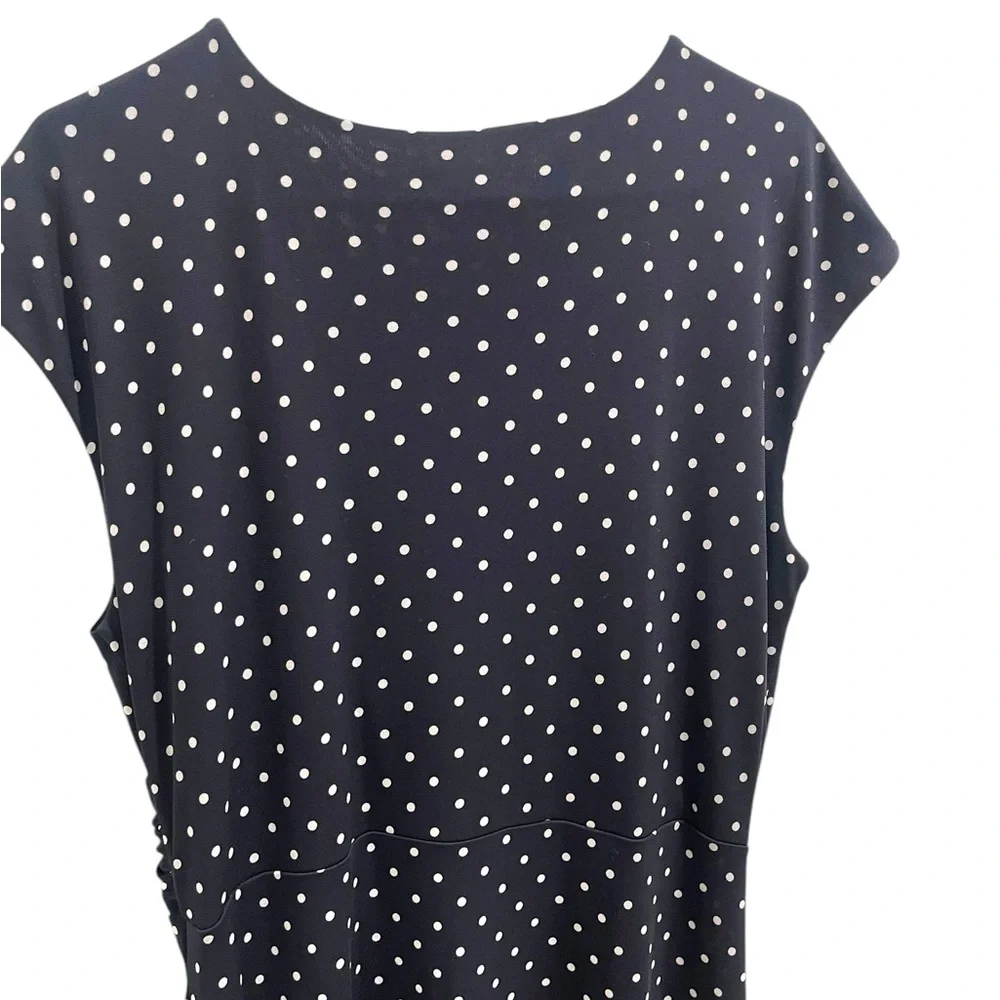 Talbots Polka Dots Ruched Midi Dress Navy Blue & White Woman’s Size XL - Picture 4 of 11